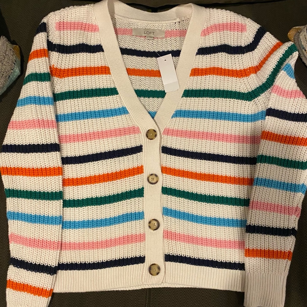 Loft striped button down sweater. New with tags!! Size Med